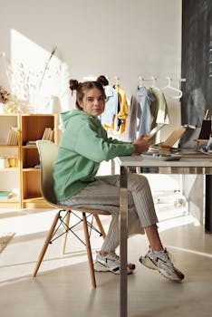 一名十几岁的女孩在家用平板电脑在线学习