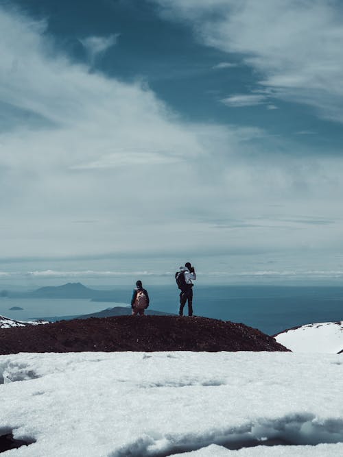 Hikers Taking Pictures on Mountain Top