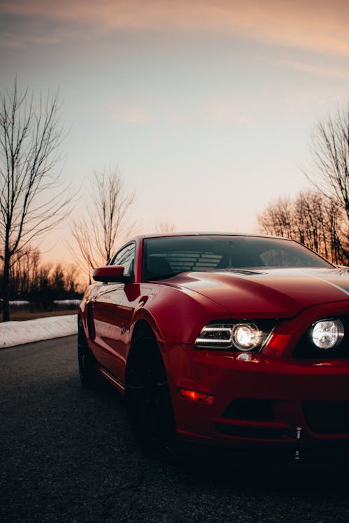 Free Red Mustang Car During Sunset Stock Photo