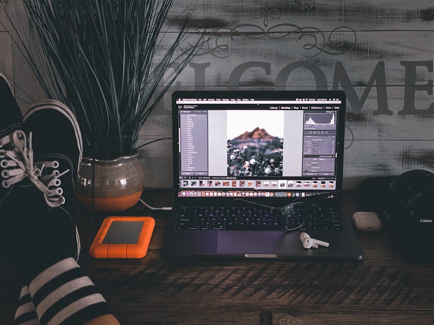 Wellness CORE vs Taste of the Wild: Protein Showdown A stylish home office scene with a laptop, hard drive, and comfy workspace setting.