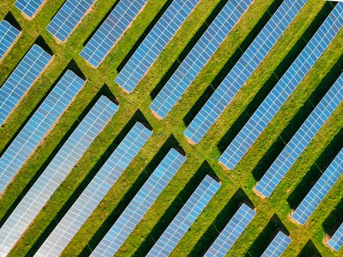 Free Solar Panels on a Green Field  Stock Photo