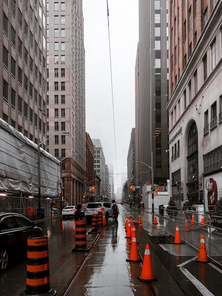 Busy City Street In Downtown District