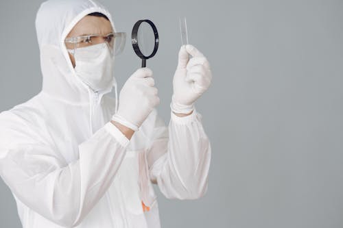 Free Photo of Person Using Magnifying Glass While Holding a Glass Slide Stock Photo