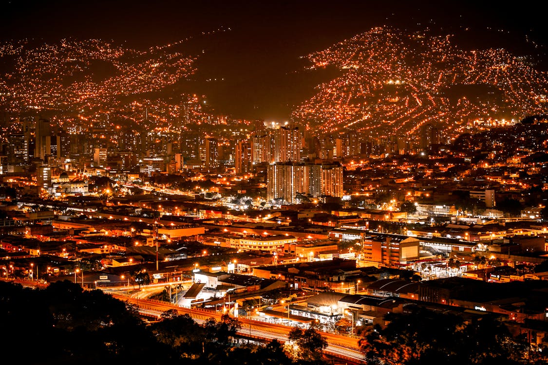 Free Aerial View of City during Night Time Stock Photo