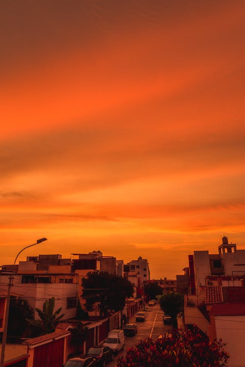 Beautiful Orange Sunset Over a Town