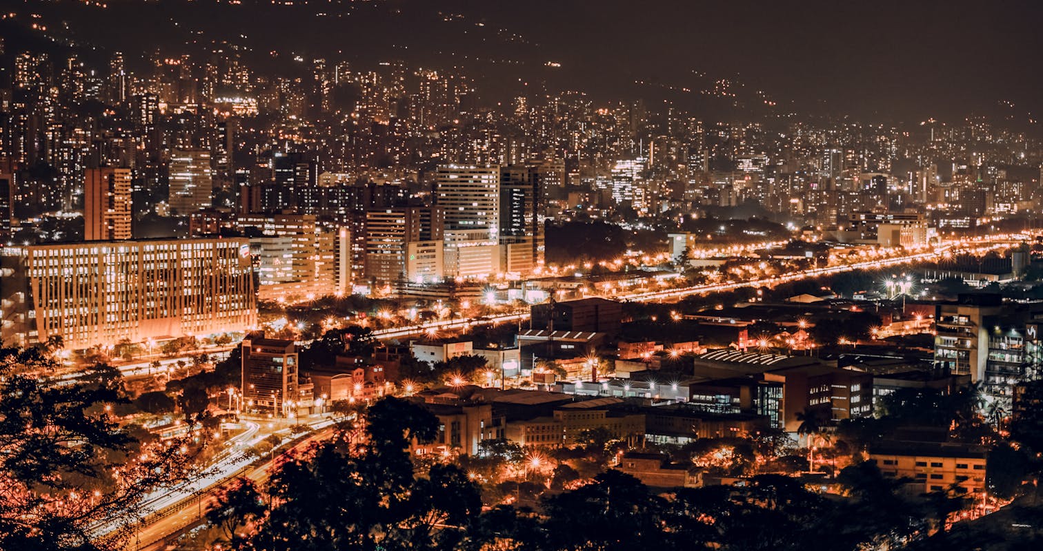 City Lights during Night Time in Medellin, Colombia.