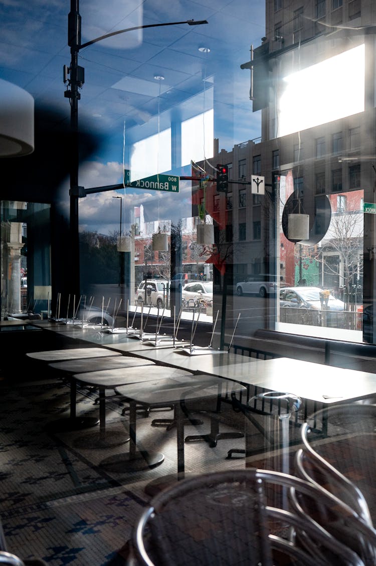 Modern Cafe Interior With Furniture Near Window