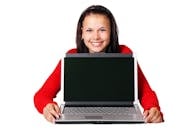 Smiling Woman Holding Gray Laptop
