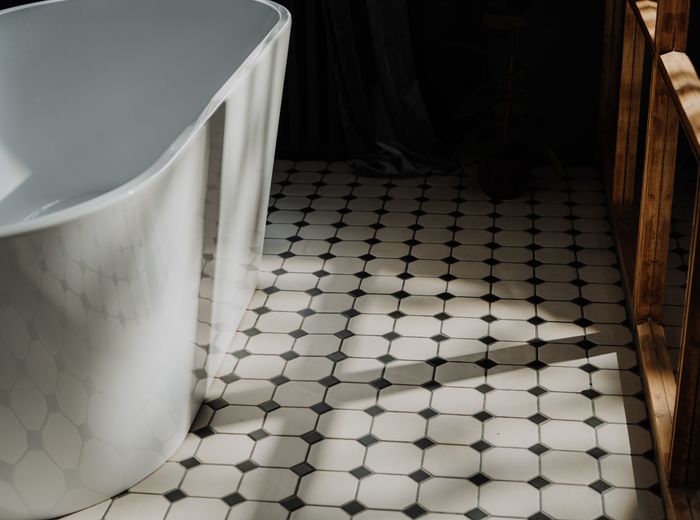 Mosaic pebble tile flooring