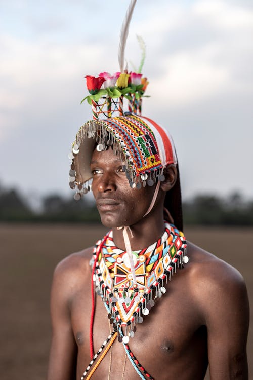 Man in a Colorful Traditional Headpiece