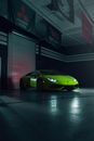 Yellow Lamborghini Aventador Parked in Front of Building