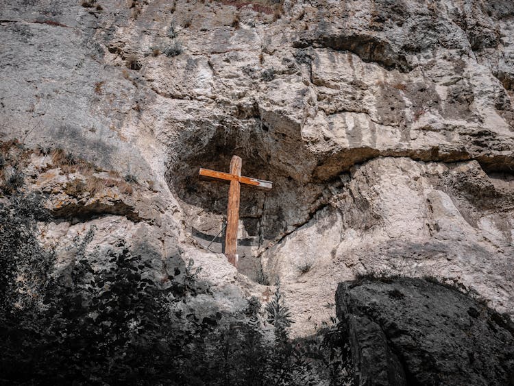 A Crucifix In A Rocky Wall