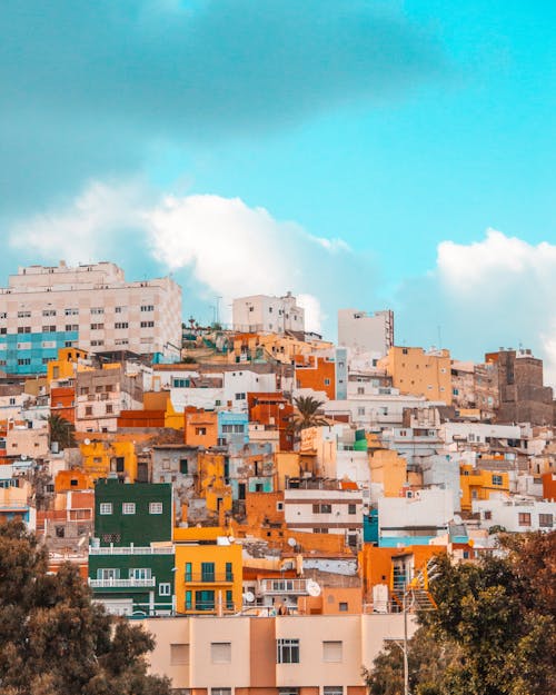 Free Skyline of colorful old town on hill Stock Photo