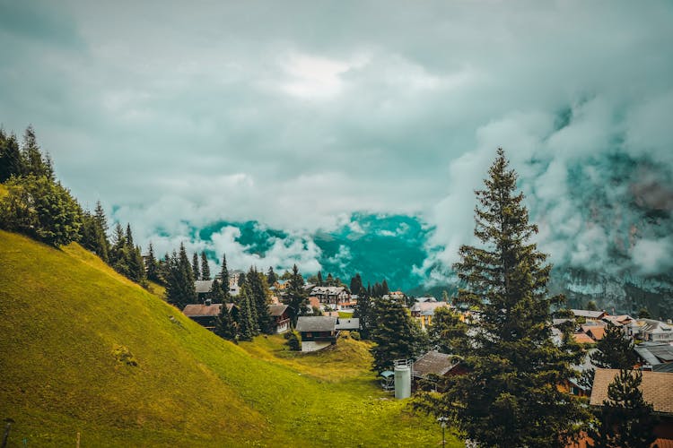 Houses Near The Swiss Mountains