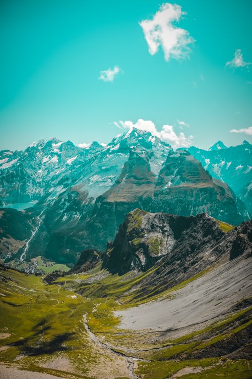 Free Breathtaking alpine landscape of the Swiss Alps in Kandersteg captured on a clear day. Stock Photo
