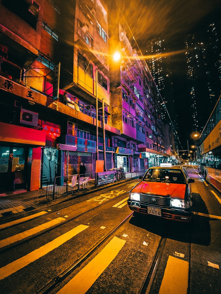 Old Car Stopped Near Crossing At Night