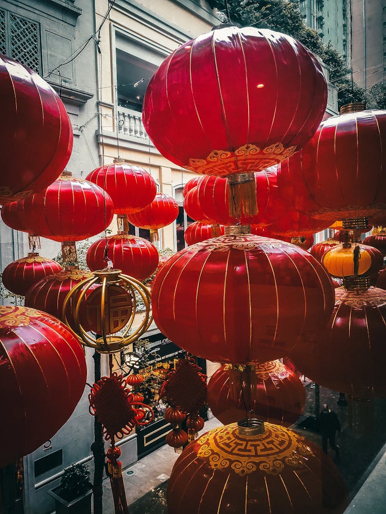 Traditional Chinese Lanterns Hanging On Street