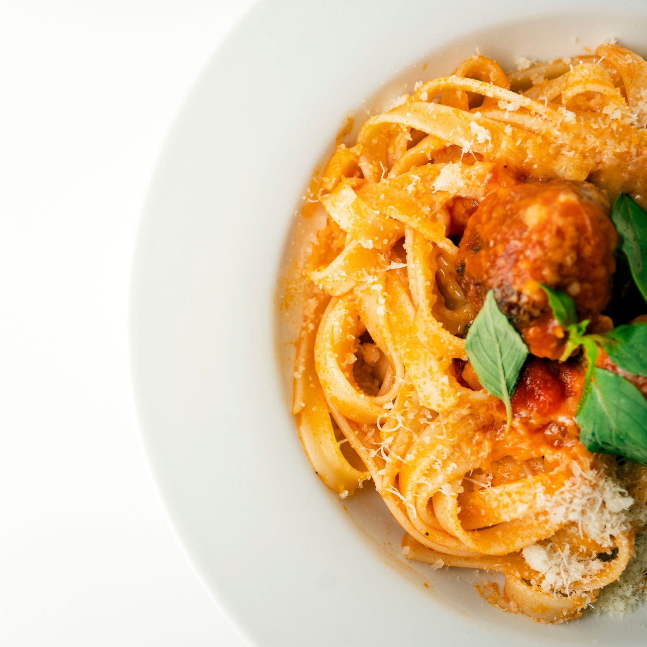 Fettuccine with meatballs.