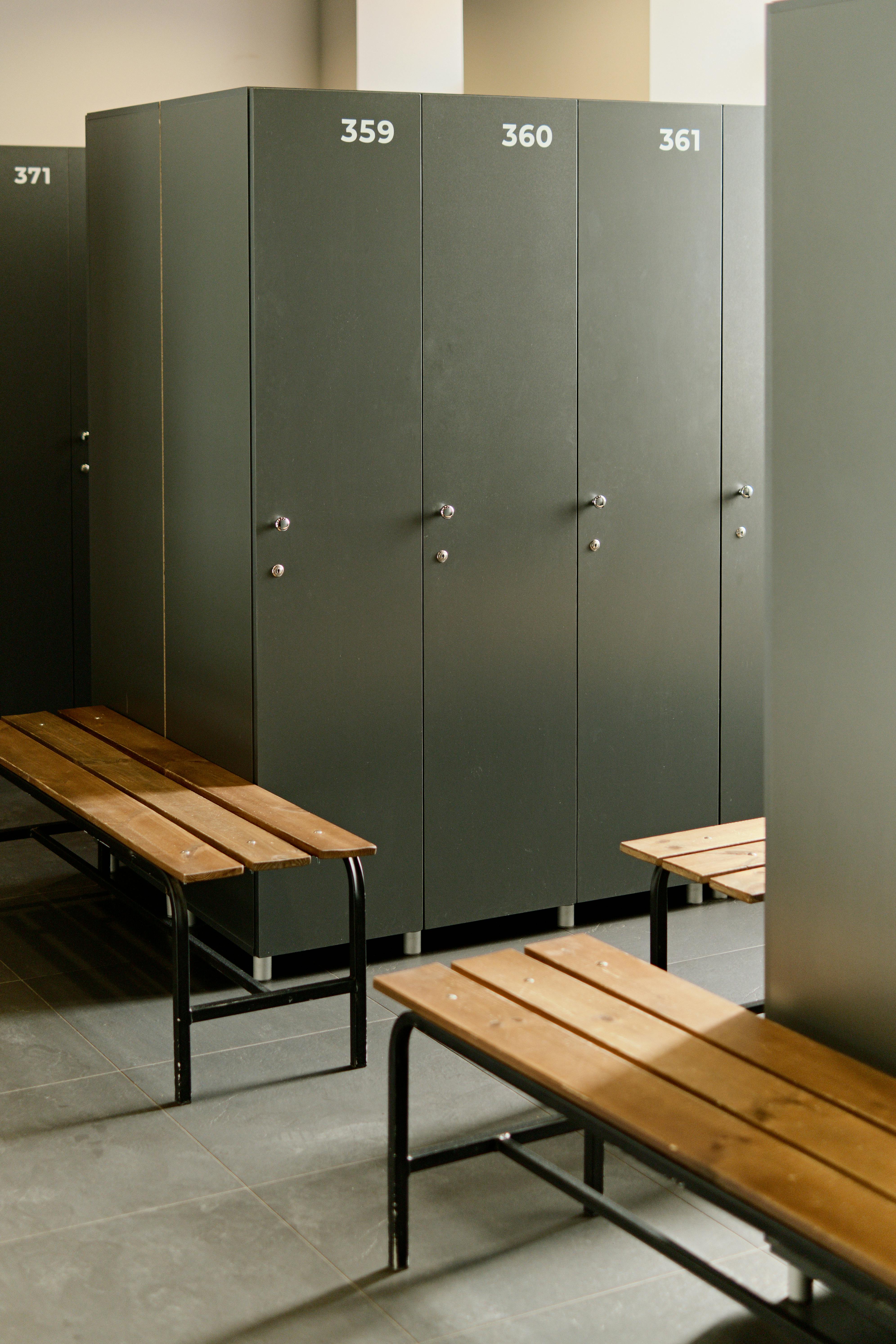 locker room with benches