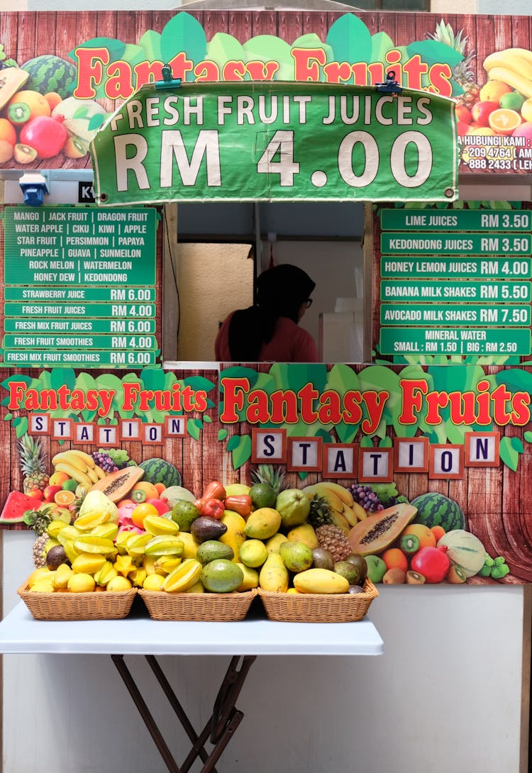 Juice Stand With Fresh Fruits