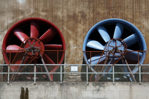 Free Red and Blue Industrial Exhaust Fans Stock Photo