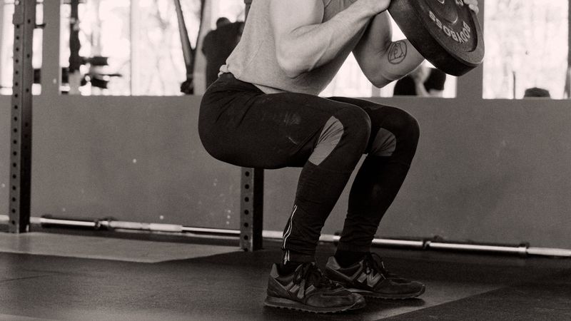Hombre haciendo sentadillas en el gimnasio