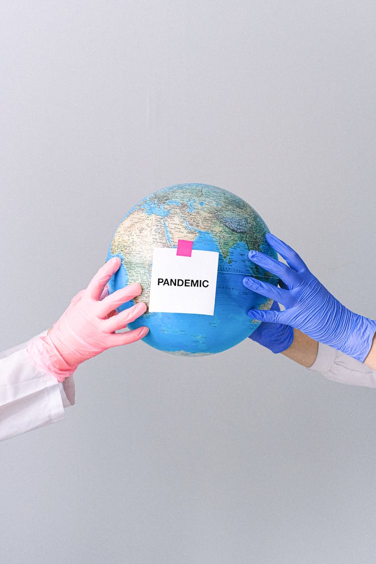 Hands With Latex Gloves Holding A Globe