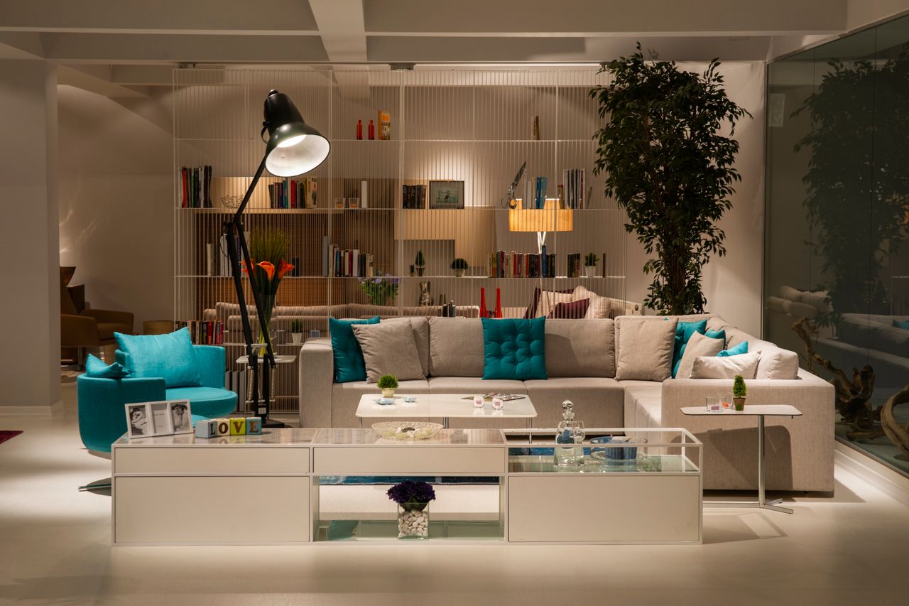 Spacious living room with contemporary furniture