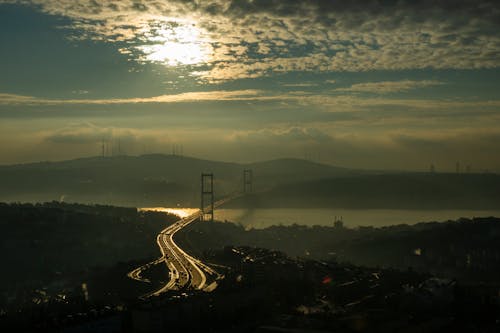 Aerial View of a Suspension Bridge