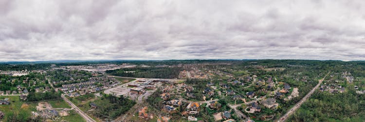 Aerial View Of Small Green Town In Summer