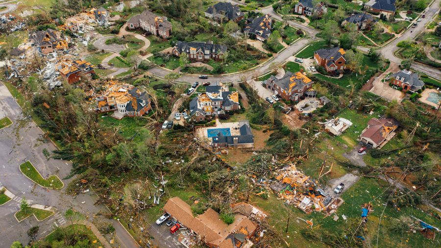 Storm damage restoration crew working on a Dallas property after severe weather