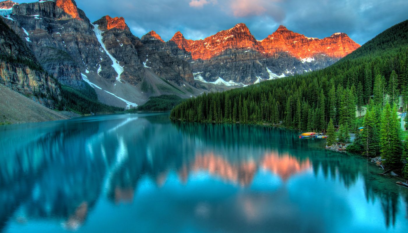 Mountain lake surrounded by scenic peaks