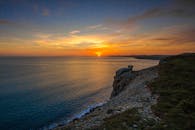 迷人的悬崖景色，平静的海洋上充满活力的日落，非常适合宁静的时刻