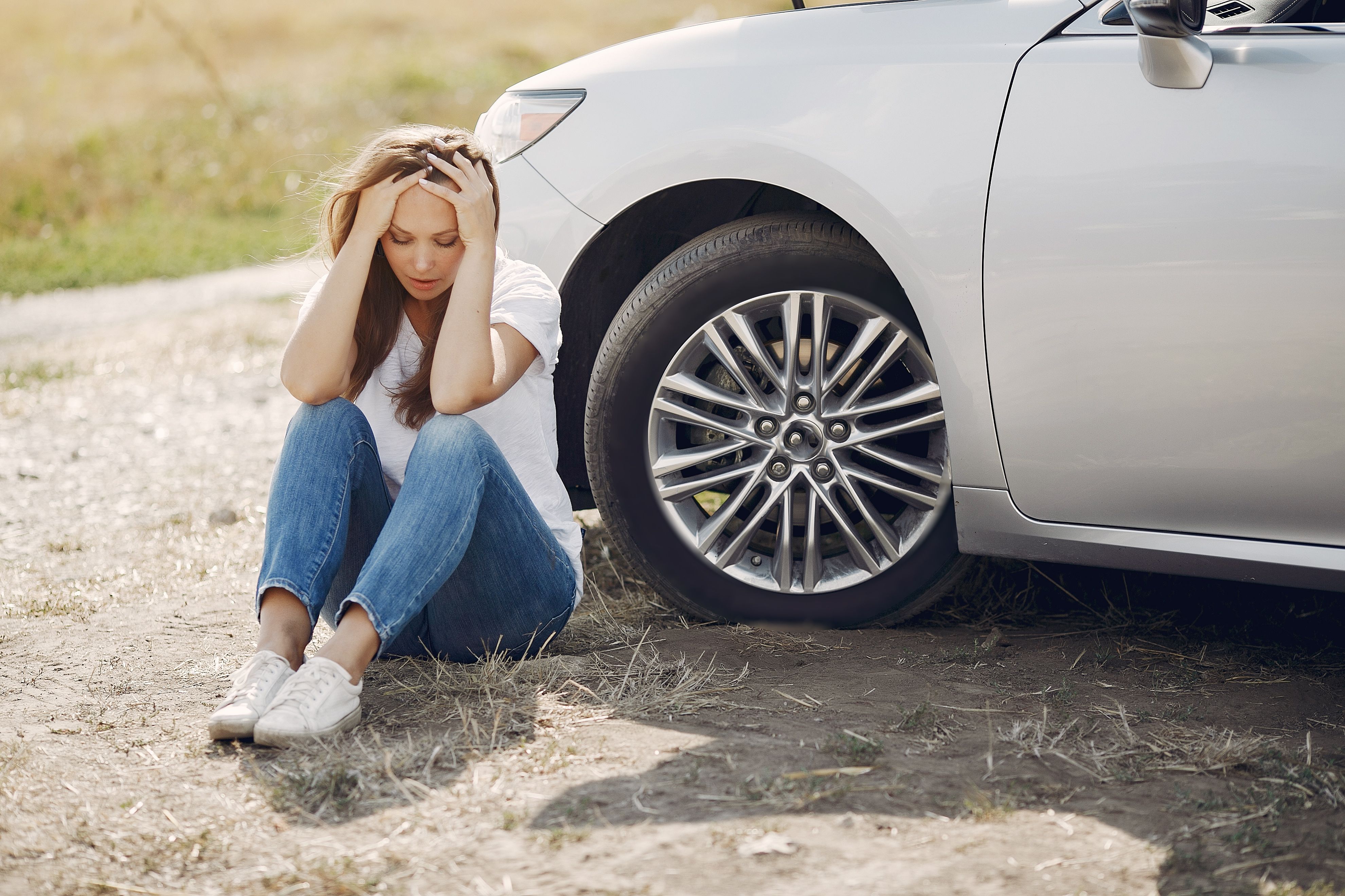 Worried young woman sitting ne