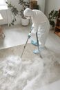 A Person Disinfecting a Carpet