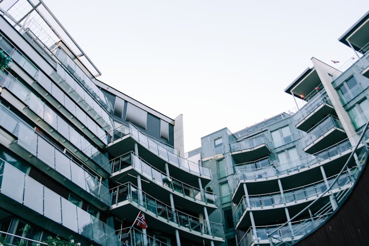 Modern Geometric Glass Building With Balconies