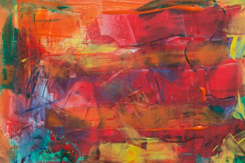 Free Dynamic abstract acrylic painting full of bold red, orange, and yellow tones. Stock Photo