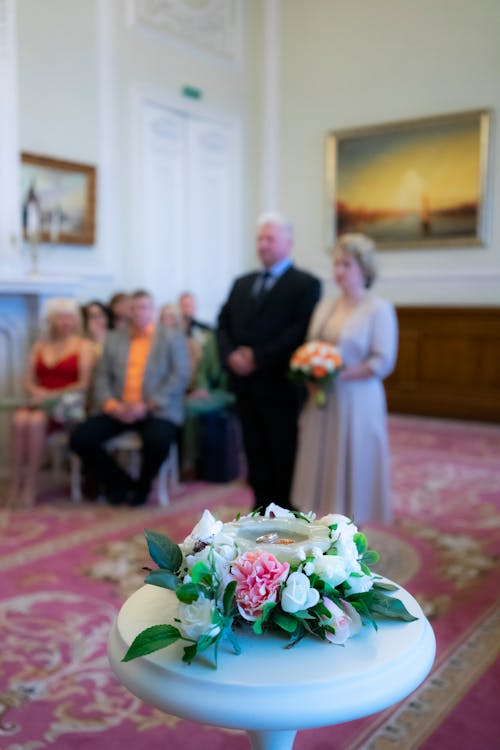 Blurred groom and bride on wedding ceremony