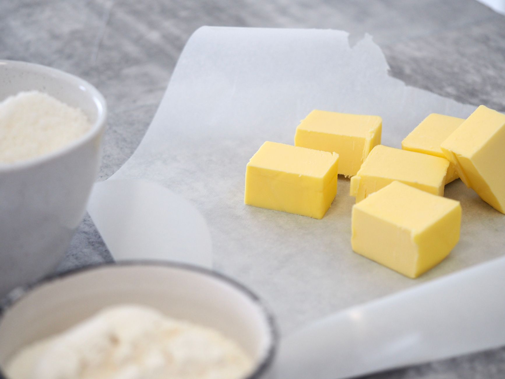 Steps of creaming butter and sugar with an electric mixer