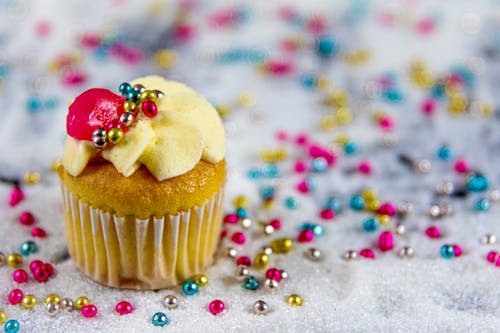 Shallow Focus of Cupcakes with Edible Decorative Beads 