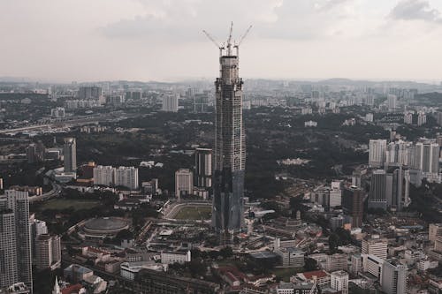 Aerial Footage of Construction of High Rise Building 