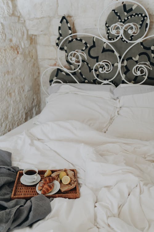 Free Breakfast Served in Bed Stock Photo
