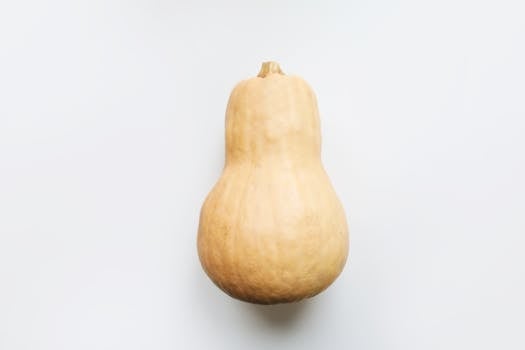 Minimalist image of a butternut squash with a focus on its natural texture and color.