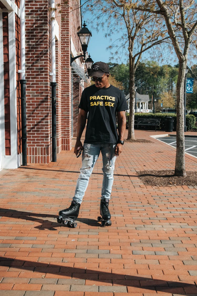 Stylish African American Sportsman On Roller Skates