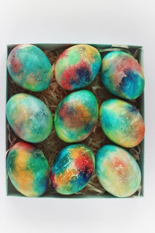 Colorful Eggs in a Boxed Nest