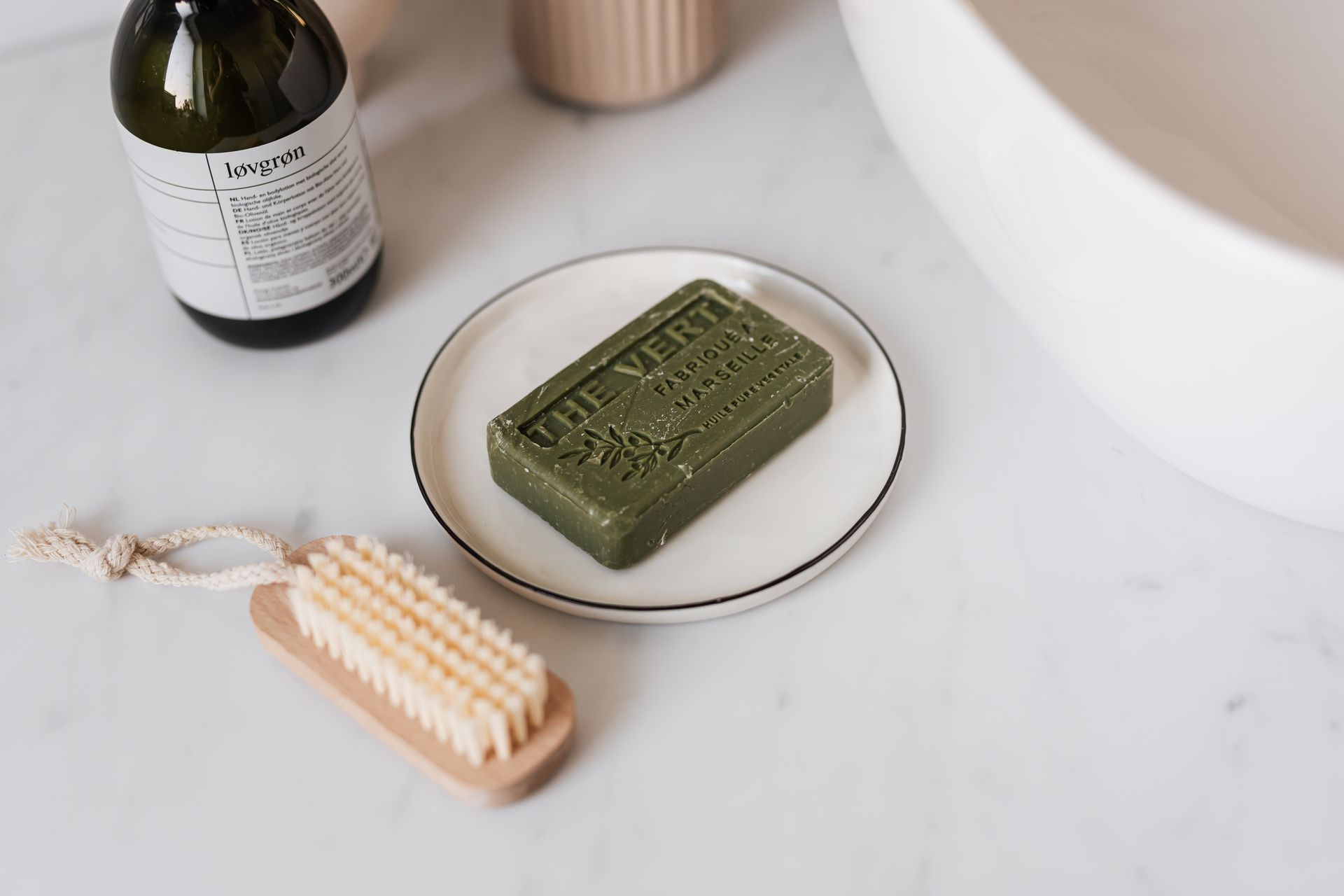 Green Soap in a Ceramic Plate