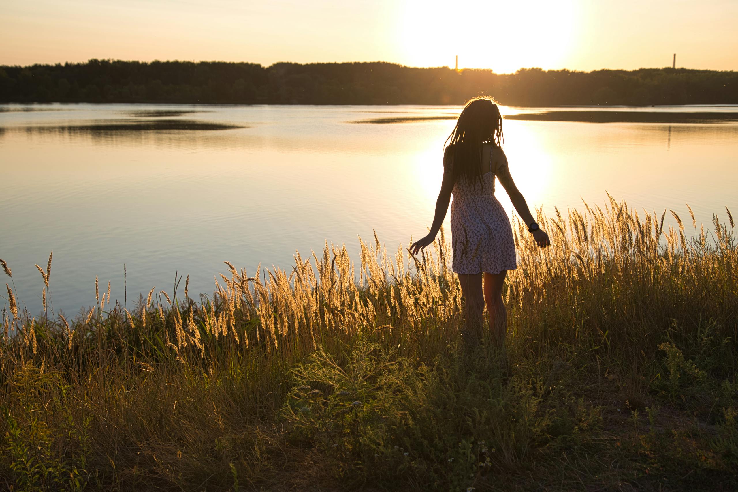 Faceless tourist enjoying sunset in field in countryside · Free Stock Photo