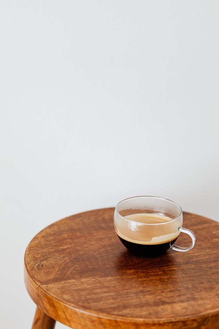 Fresh Black Coffee In Wide Cup On Table