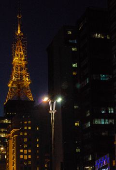 灯火通明的塔楼和城市建筑构成了一幅令人惊叹的夜景