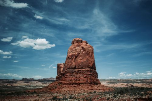Free Captivating view of a rock formation under a clear blue sky in Arches National Park, Utah. Stock Photo